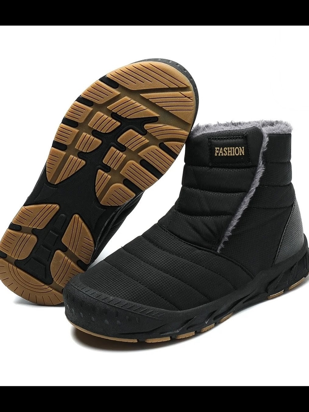 Fashion Men's Black Winter Ankle Boots with Faux Fur Lining